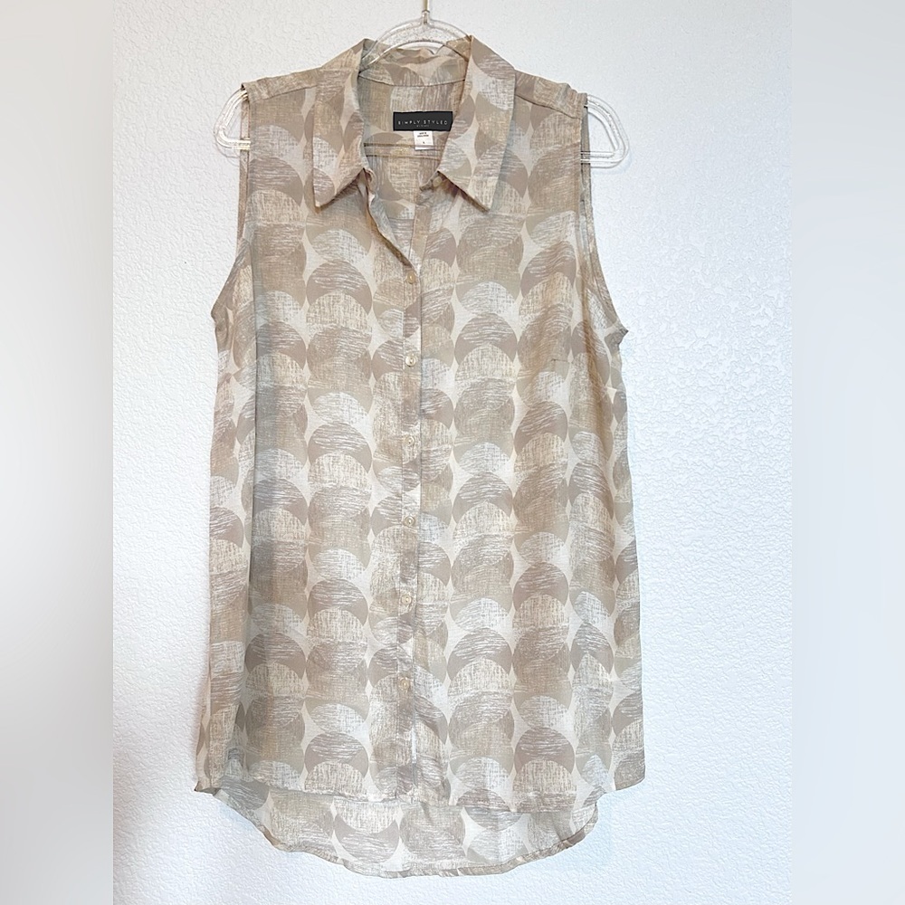 💖5 for $50💖SIMPLY STYLED 90s Retro Sears Sleeveless neutral pattern tunic shirt